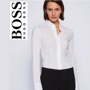 Boss Hugo Boss White Bashina Blouse Structured Zip Shirt Size 12